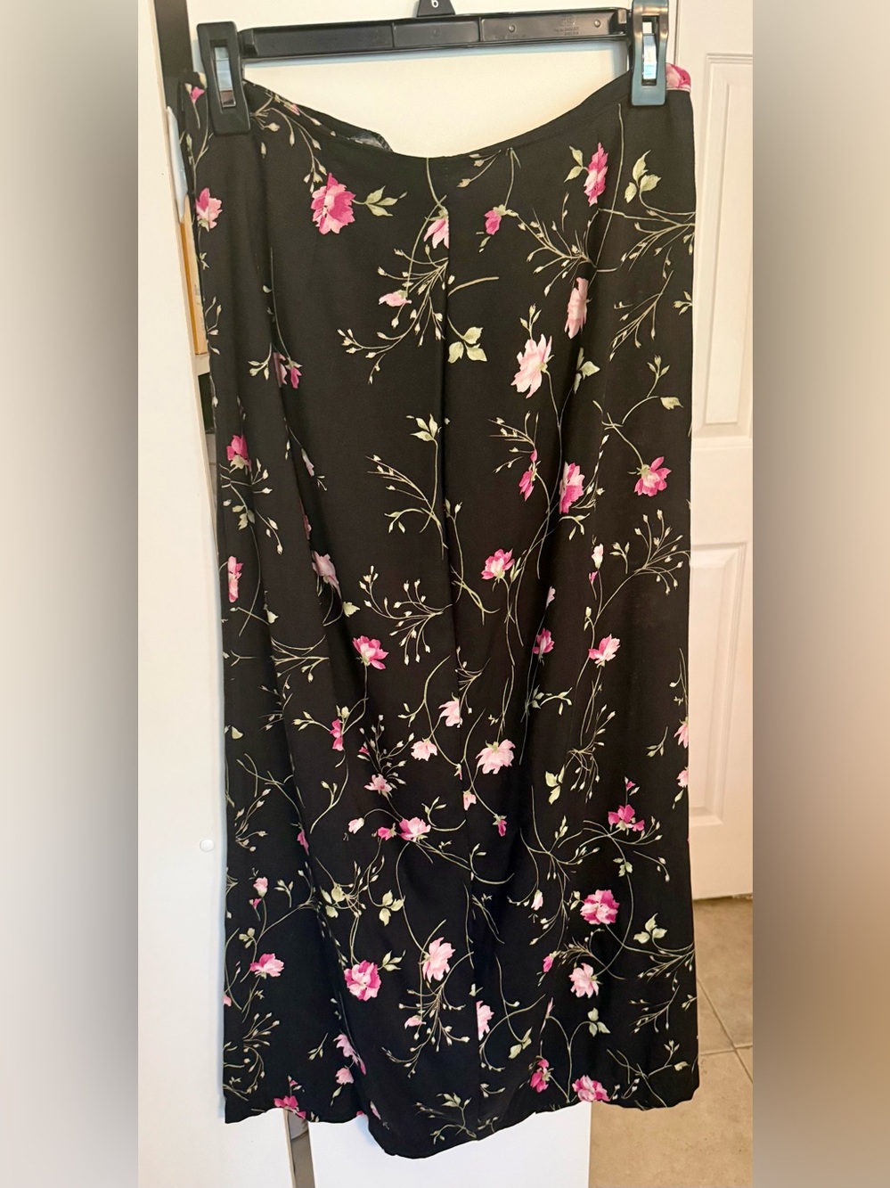 Black Maxi Slip skirt with Pink Floral Print
